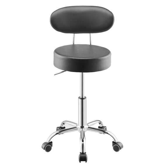 Adjustable Swivel Shop Stool with Backrest&Wheels, 300 lb Capacity Rolling Garage Seat, Padded Workshop Stool for Auto Repair and Mechanical Work, Black
