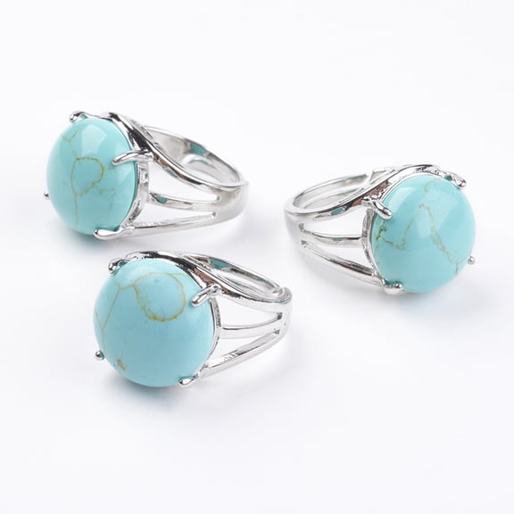 Adjustable Synthetic Turquoise Finger Rings with Brass Findings Size 7 1/4(17.5mm)