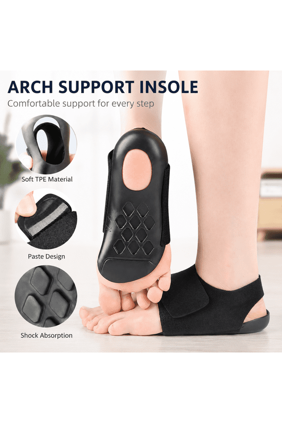 Adjustable TPE Flat Feet Arch Support Brace, Shock Absorbing Orthotic Foot Pad, Hook & Loop Strap Arch Insole for Plantar Fasciitis, Overpronation, Walking Standing Pain Relief