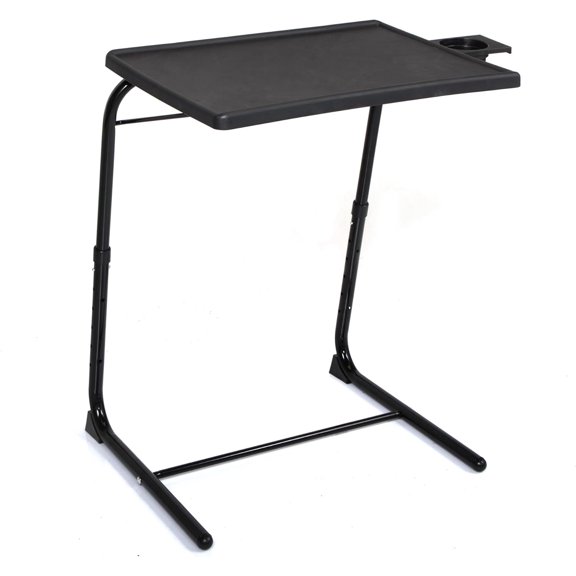 Adjustable TV Dinner Tray Table with Cup Holder, Folding Table Tray, 6 Height & 3 Tilt Angle Adjustments, Black, 20.5" x 15.7" x 28"