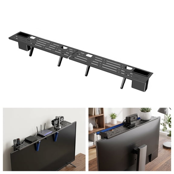 Adjustable TV Top Shelf - Steel Monitor Stand for Soundbar, Game Console, Cable Box, and Router, 34.65 x 4.33 Inch