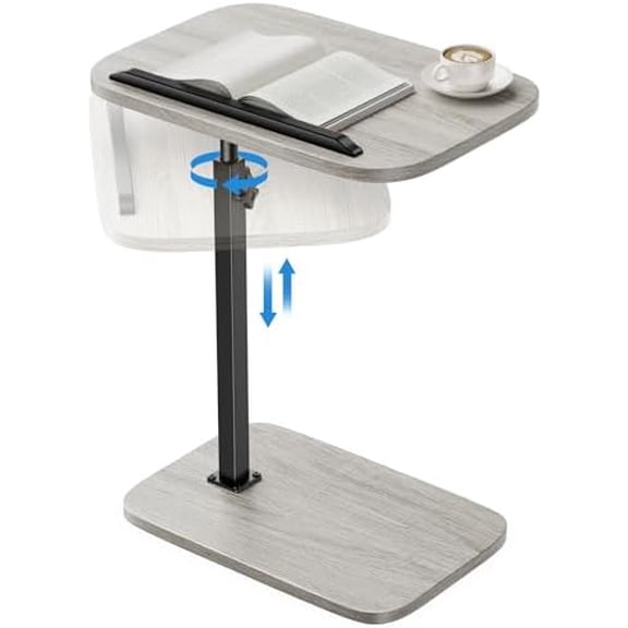 Adjustable TV Tray, Height Adjustment TV Trays with 360° Swivel and 90° Tilt, Sturdy & Multi-Functional Sofa Table with Anti-Slip Bar, Space-Saving Side Table for Couch, Bedside, and Dining Use
