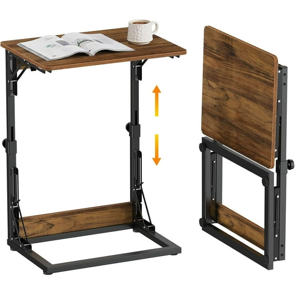 Adjustable TV Tray Table, 19.68''Lx14.96''W Foldable C-Shaped End Table for Couch, Folding TV Tray with 6 Height for Eating, Side Tables with Sturdy Metal Frame for Living Room, Bedroom