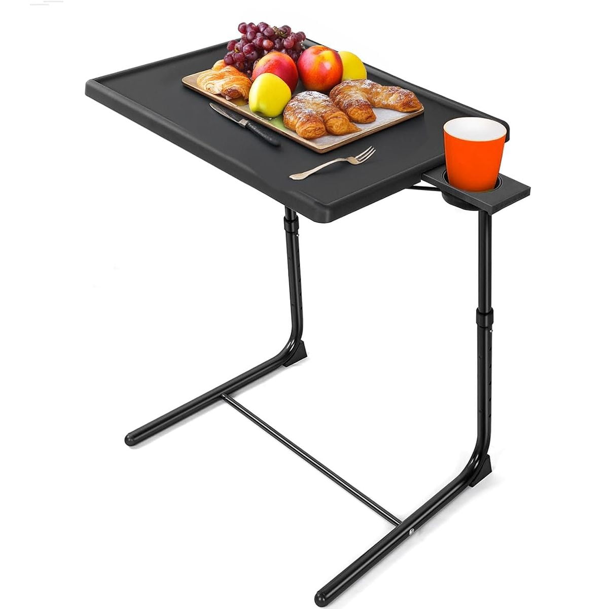 Black Adjustable Folding TV Tray Table with Cup Holder