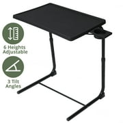 Adjustable TV Tray Table, HONEIER C-Shaped Side Table, TV Dinner Tray with 6 Heights & 3 Tilt Angles, Cup Holder, Folding Laptop Table on Couch & Bed Black