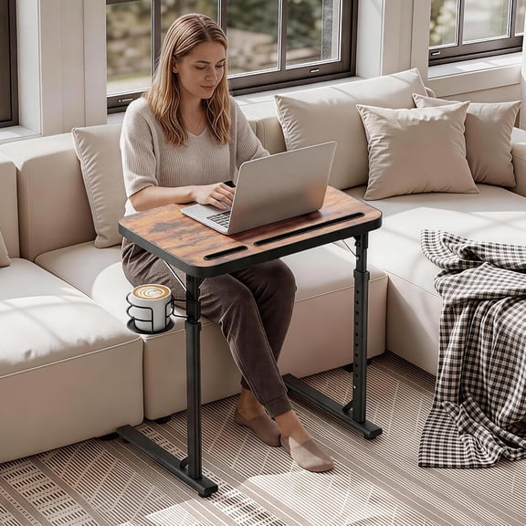 Adjustable TV Tray Table, Large Folding TV Food Tray with Tilting Tabletop