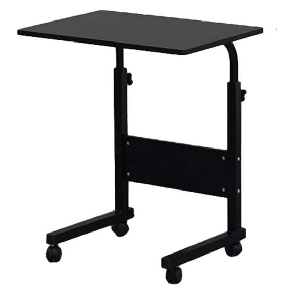 Adjustable TV Tray Table Rolling Sofa Side Snack Table with Wheels Portable C-Shape Dinner Tray Tables Mobile Wooden Laptop Desk Beside Couch Bed (Black-23.6" Wx15.7 D)
