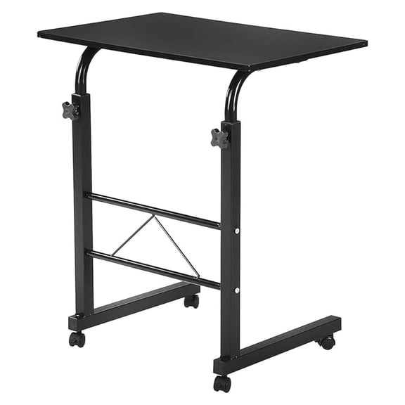 Adjustable TV Tray Table Rolling Sofa Side Snack Table with Wheels Portable C-Shape Dinner Tray Tables Mobile Wooden Laptop Desk Beside Couch Bed (Black X-23.6" Wx15.7 D)