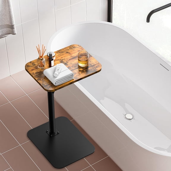 Sofa Armrest Tray Table for Couch, 360° Swivel Height Adjustable C Table End for Small Spaces,Snack Holder for Bed Chair or Sofa, Includes Tablet Phone Slot, Rustic Standard