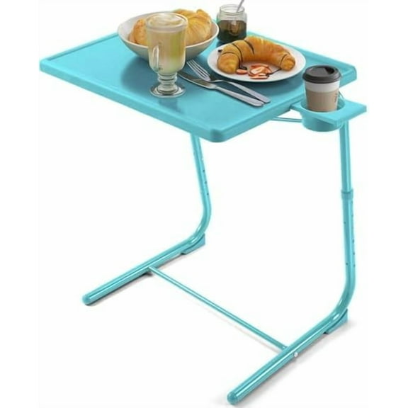 Adjustable TV Tray Table - TV Dinner Tray on Bed & Sofa, Comfortable Folding Table with 6 Height & 3 Tilt Angle Adjustments (Azure)