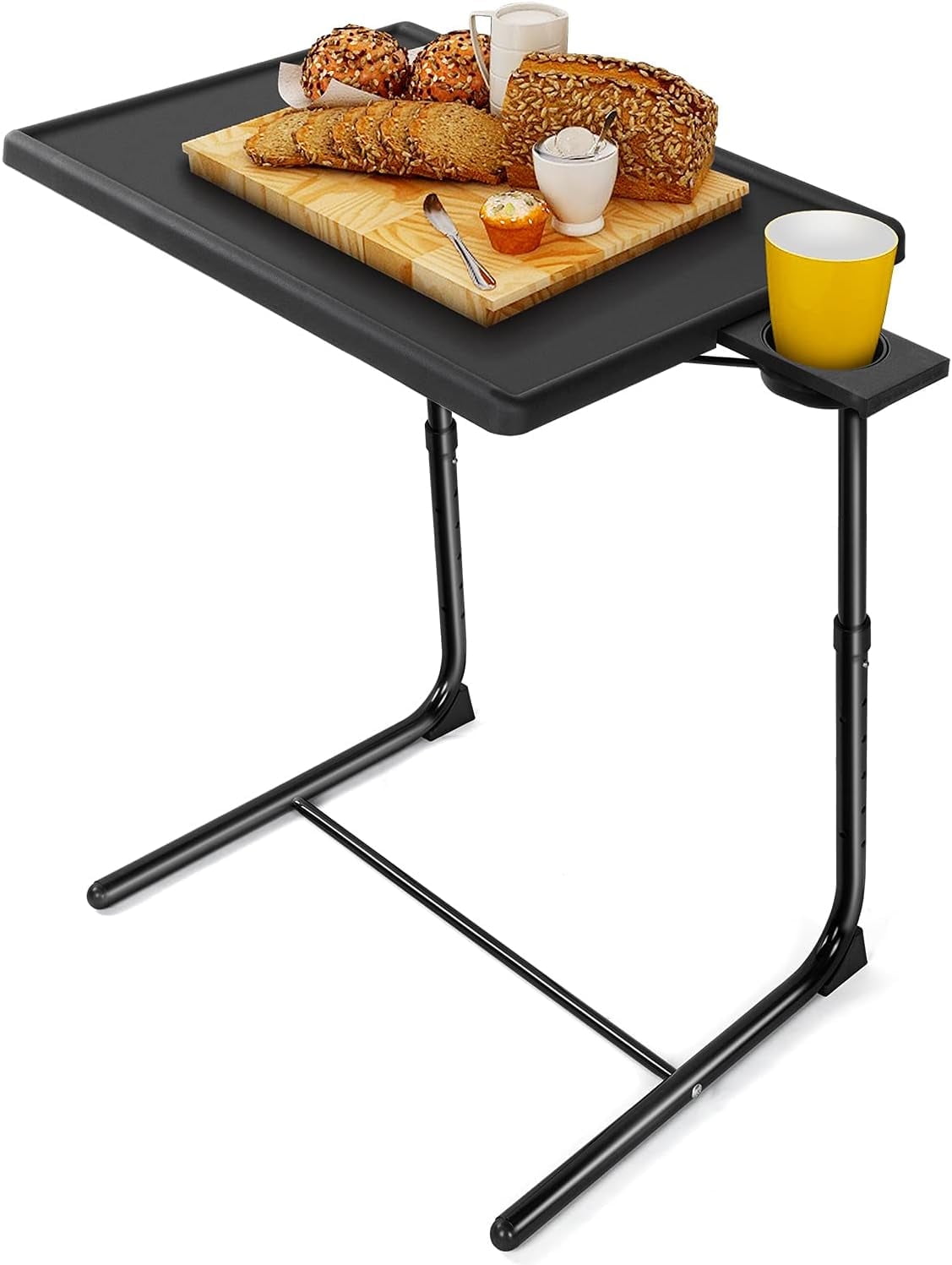 Black Adjustable Folding TV Tray Table with Cup Holder