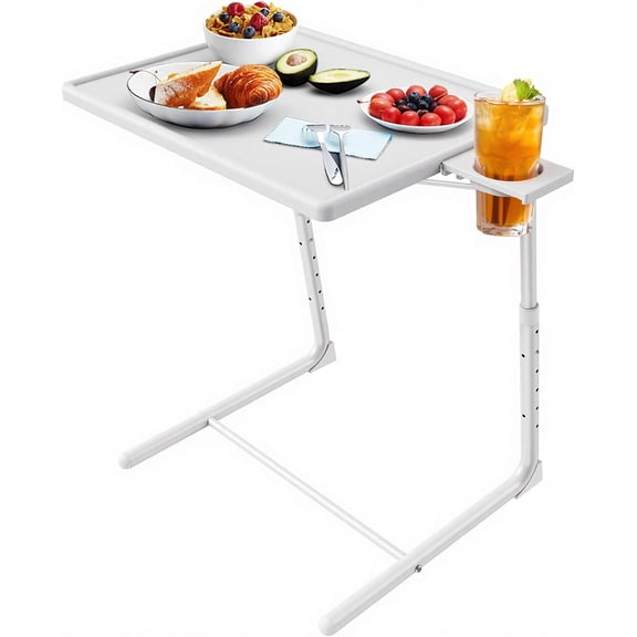 Adjustable TV Tray Table with 6 Height & 3 Tilt Adjustments, White