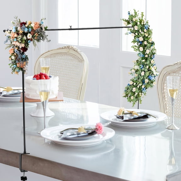 Adjustable Table Arch Stand, 3.28ft Metal Hanging Rod Rack with 2 Table Clamps, Over The Table Detachable Decorative Shelf for Weddings Birthday Christmas Parties Banquet (Black)