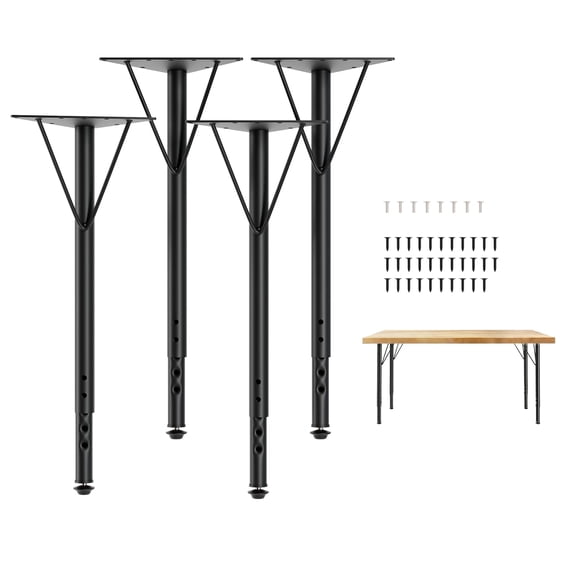 Adjustable Table Legs 19-30 Inch, Heavy Duty Steel Furniture Legs with Zero Wobble Triangular Support Plate for DIY Desk, Workbench, Office & Kitchen Island (Black, Set of 4)