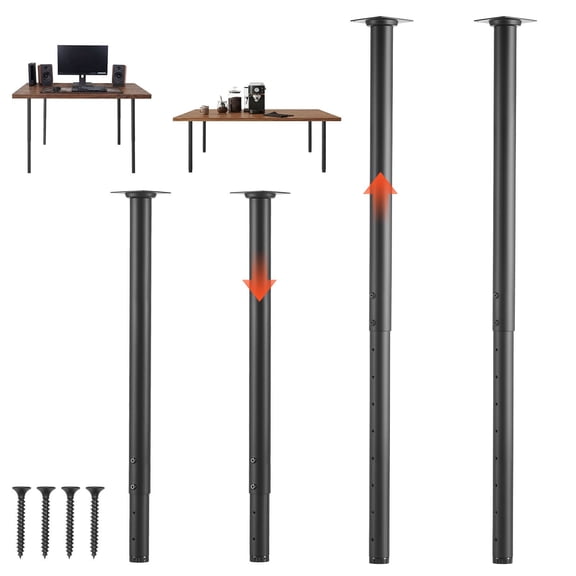 Adjustable Table Legs 24-40 in Round Steel, Heavy  1200 lbs, Quick Install, 4 PCS, Black
