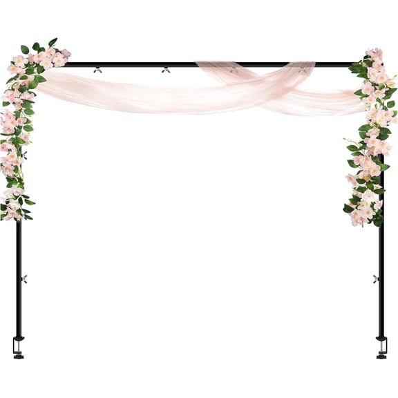 Adjustable Over the Table Rod Stand with Clamps - 49"-97" Expandable Metal Arch Stand for Wedding, Birthday, Halloween & Christmas Decor - Table Rod for Backdrop, Balloons, Garland - Black