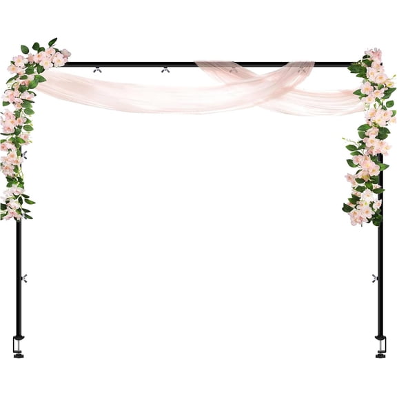 Adjustable Over the Table Rod Stand with Clamps - 49"-97" Expandable Metal Arch Stand for Wedding, Birthday, Halloween & Christmas Decor - Table Rod for Backdrop, Balloons, Garland - Black