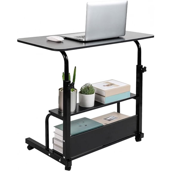 Adjustable Table Student Computer Desk Portable Home Office Furniture Small Spaces Sofa Bedroom Bedside Learn Play Game Desk on Wheels Movable with Storage Size 31.5 * 15.7 Inch Brown A