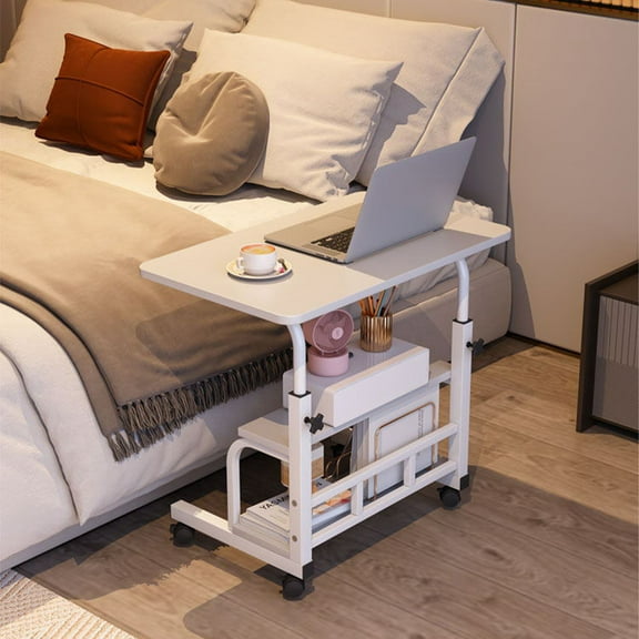 Adjustable Table Student Computer Portable Home Office Furniture Small Spaces Sofa Bedroom Bedside Desk Learn Play Game Desk On Wheels Movable with Storage Table