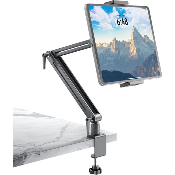Adjustable Tablet Mount for Desk - 360 Degree Rotating Base Tall Arm Holder Stand Swivel Flexible Clamp Soporte para Tablet