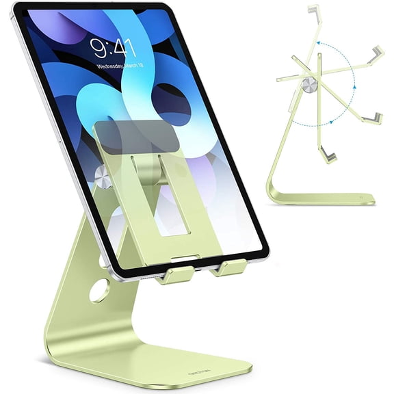 Adjustable Tablet Stand for Desk, Upgraded Longer Arms for Greater Stability, T2 Tablet Holder with Hollow Design for Bigger Sized Phones and Tablets Such as iPad Pro/Air/Mini, Green