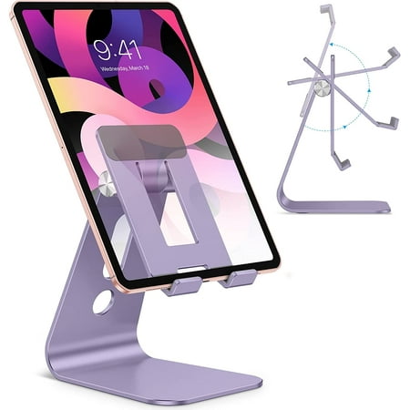 Adjustable Tablet Stand for Desk, Upgraded Longer Arms for Greater Stability, T2 Tablet Holder with Hollow Design for Bigger Sized Phones and Tablets Such as iPad Pro/Air/Mini, Purple
