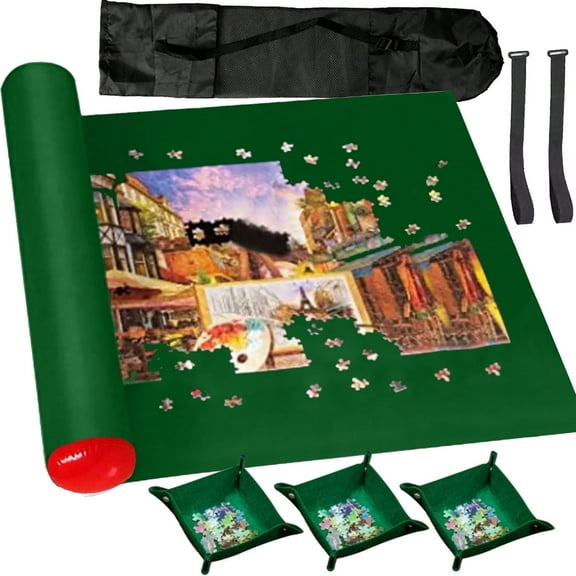 Jigsaw Puzzle Mat Roll Up for 1500 Pieces – Felt Puzzle Mat with Inflatable Tube & Storage Bag – Ideal Puzzle Saver for Adults