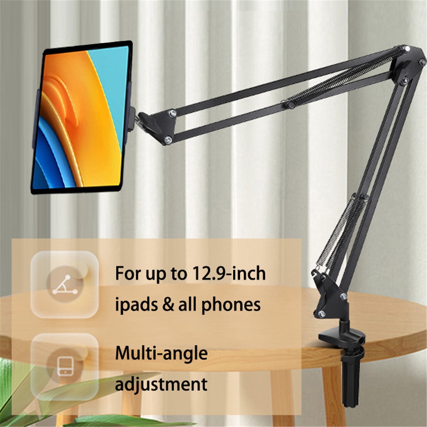Adjustable Tablet Stand & Phone Holder for Desk and Bed – 360° Flexible Arm, Dual Clamps, Heavy-Duty Carbon Steel iPad Holder Mount for 4-13" Devices, Hands-Free for Cooking, Reading, Video Calls