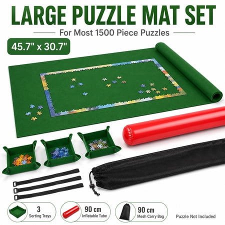 Jigsaw Puzzle Mat Roll Up for 1500 Pieces – Felt Puzzle Mat with Inflatable Tube & Storage Bag – Ideal Puzzle Saver for Adults