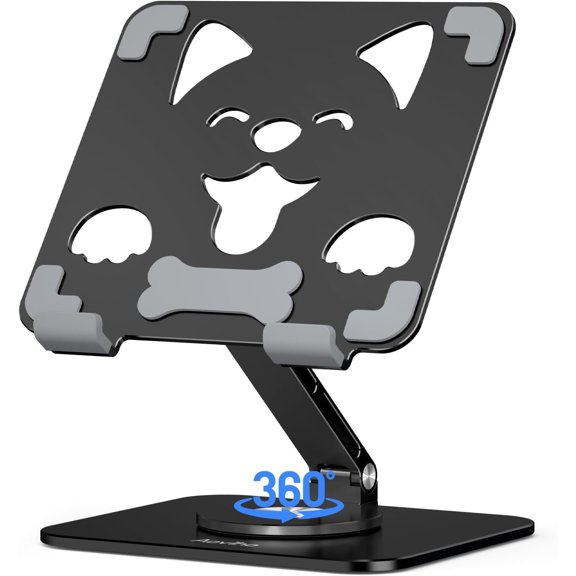 Adjustable Tablet Stand for iPad - 360? Rotating Desk Holder, Foldable Stand for iPad Pro 12.9/11, Office & Travel, for Mom & Teens, Black