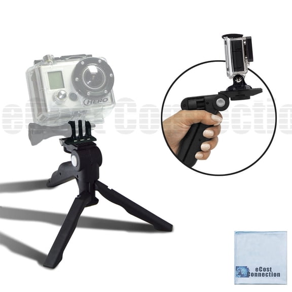 Adjustable Tabletop Camera Tripod/Steady-Shot Hand Grip, 6.5" inches for All GoPro hero Cameras + eCostConnection Microfiber
