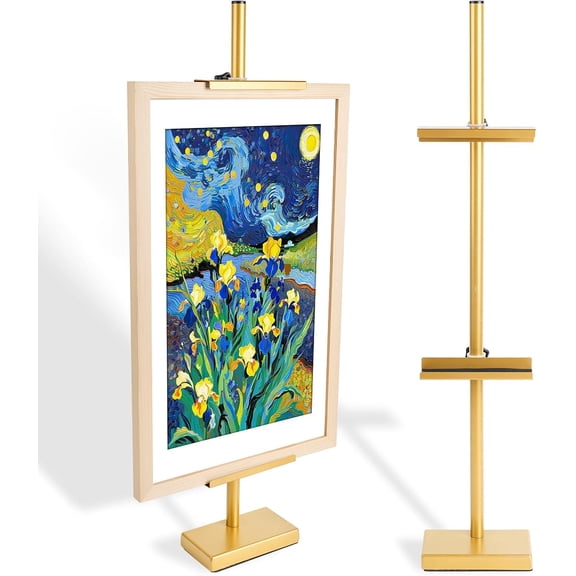Adjustable Tabletop Easel Stand for Picture Frames up to 29" H - Metal Frame Holder Stand for Sign, Artwork, Canvas Display - Compact Black Small Easel Stands for Home Office Galleries (Golden)
