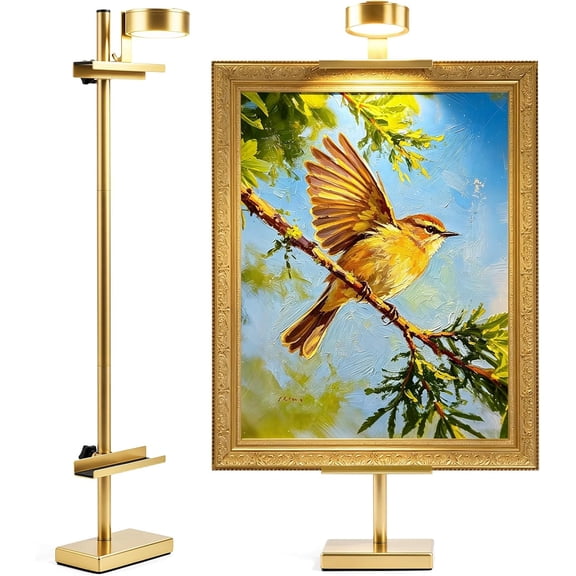 Adjustable Tabletop Easel Stand with Picture Frame Light, Gold