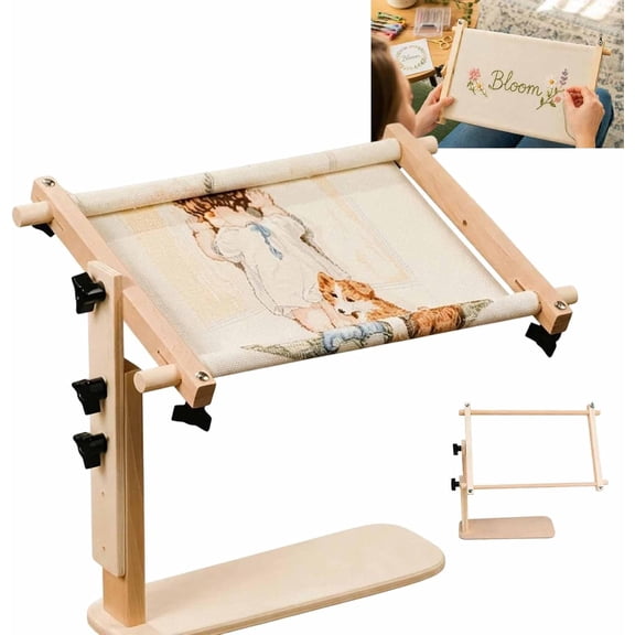 Adjustable Tabletop Embroidery Stand  Cross Stitch Frame Holder, Needlework Lap Stand, 360 Rotating Base, Adjustable Height, Hands-Free Design, Wood Scroll Frame, DIY Gift