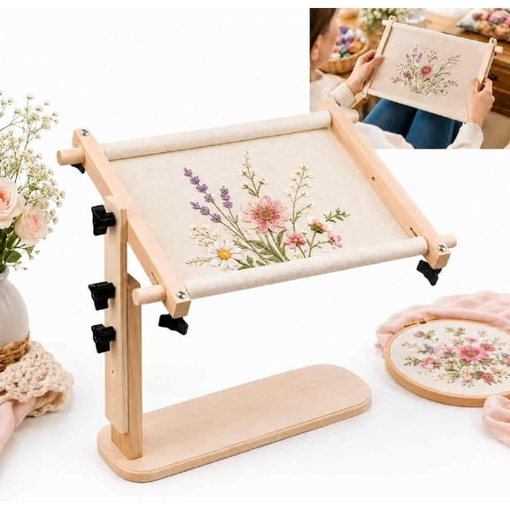 Adjustable Tabletop Embroidery Stand –Embroidery Stand, Needlework Table Lap Hands-Free Stand +Split Rail Scroll Frame, Ergonomic Tapestry Cross Stitch Embroidery Frame Holder