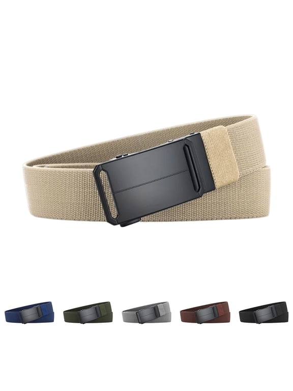 Adjustable Tactical Nylon Web Belt for Men, Auto Slide Metal Buckle Lightweight Canvas Strap Outdoor Hiking Daily Casual Belt Khaki-A