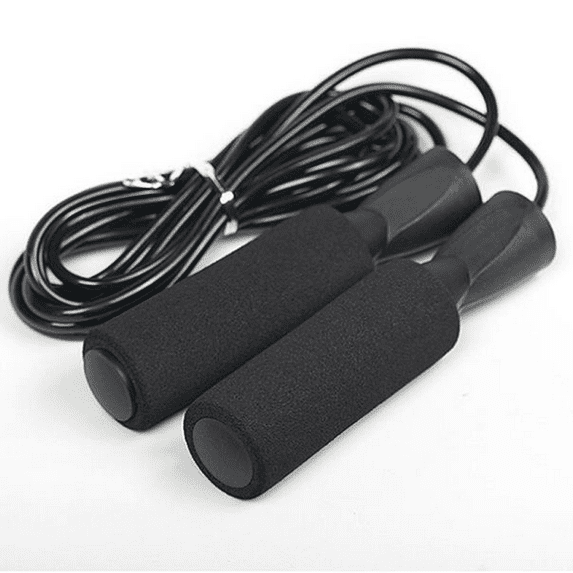 Adjustable Tangle Free Vinyl Skipping Cable Jumping Rope | Soft Foam Grip Handles, Black - black