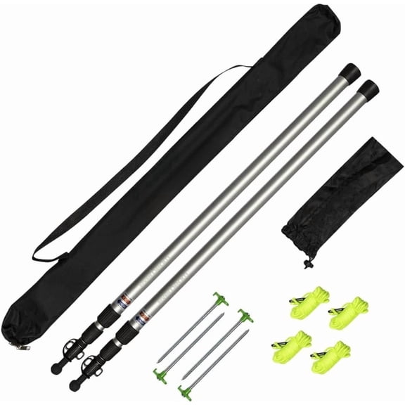 Adjustable Tarp Poles - Extend to 92" - Portable & Lightweight, Ideal for Awning, Tent Fly - Includes Guy Lines, Stakes, Carry Bag