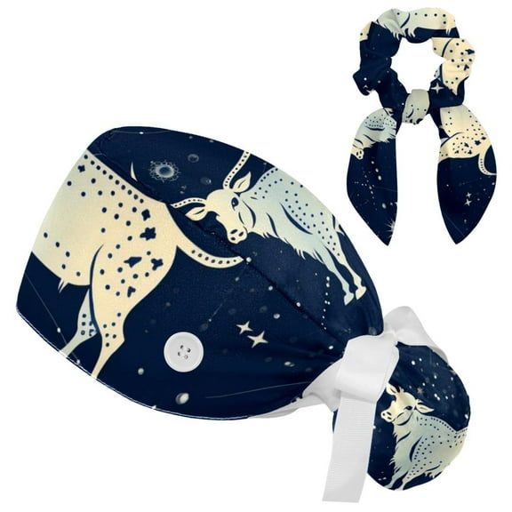 Adjustable Taurus Women Bouffant Cap with Buttons Scrub Hat for Woman