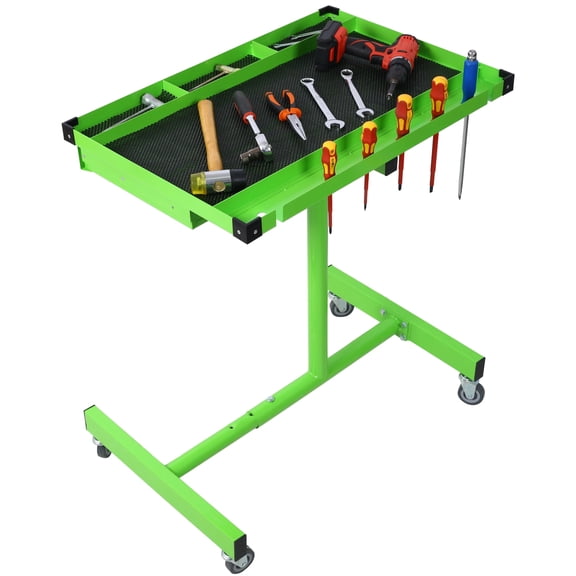 LuckyNote Adjustable Work Table with Drawer, 220 lbs Capacity Steel Garage Workbench, 34-47.75" Height, 4 Swivel Casters, Portable for Repair Shops DIY