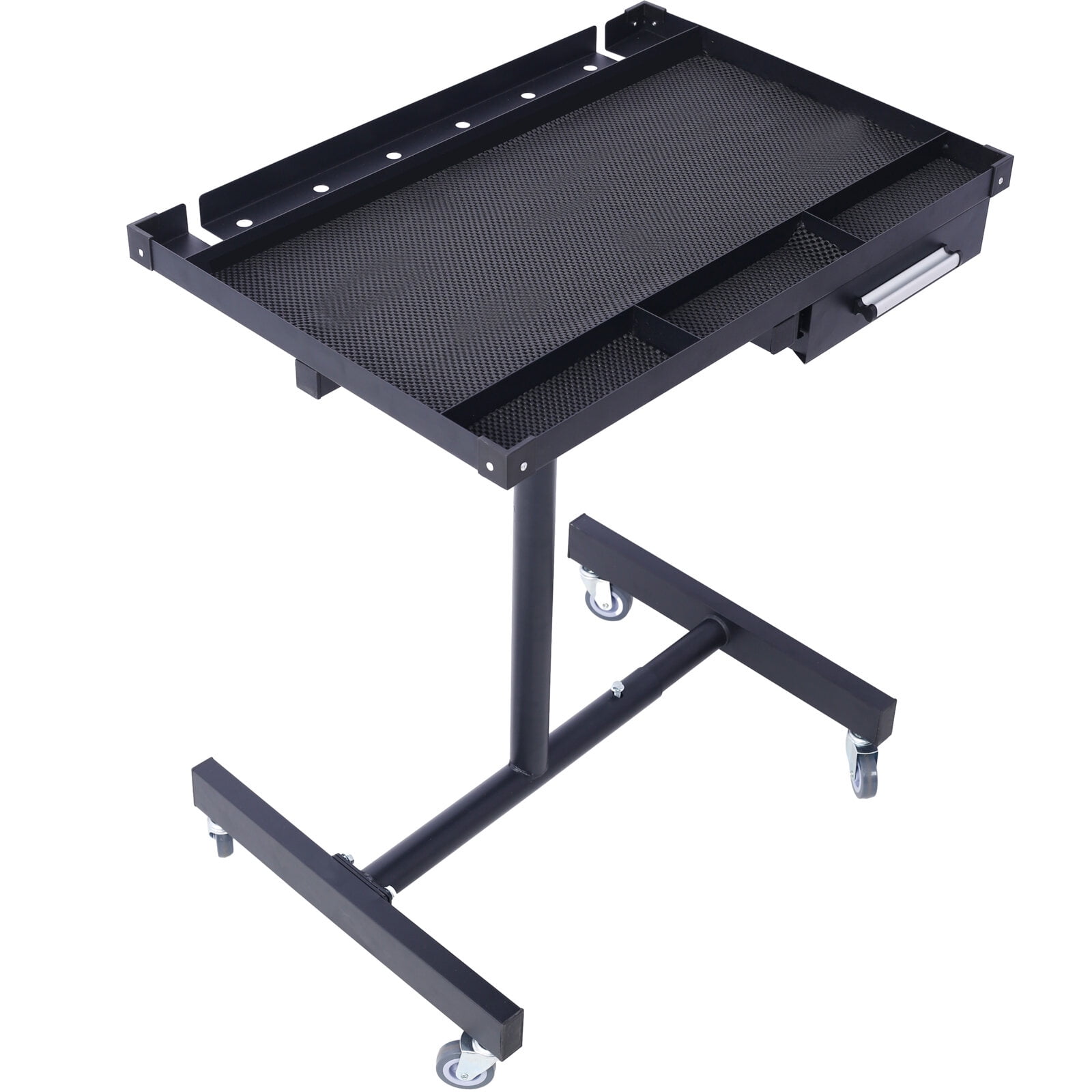 , Adjustable Tear Down Work Table with Drawer for Garages, Repair Shops, and DIY, Portable, (4) 2.5" Swivel Casters, 220 Pound Capacity, Rubber Corners, Heavy Duty Steel,black, Black ,Metal ,