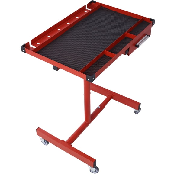 , Adjustable Tear Down Work Table with Drawer for Garages, Repair Shops, and DIY, Portable, (4) 2.5" Swivel Casters, 220 Pound Capacity, Rubber Corners, Heavy Duty Steel,red, Red ,Metal ,