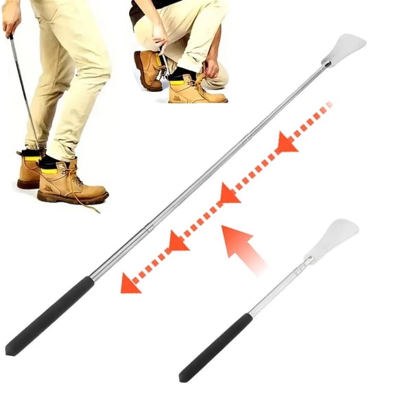 Adjustable Telescopic Shoe Horn Long Handle Stainless Steel Shoehorn Extends 12 to 25 Inch for Seniors Men Women Kids Portable Travel Shoe Helper Dressing Aid Heavy Duty Easy Wear Tool
