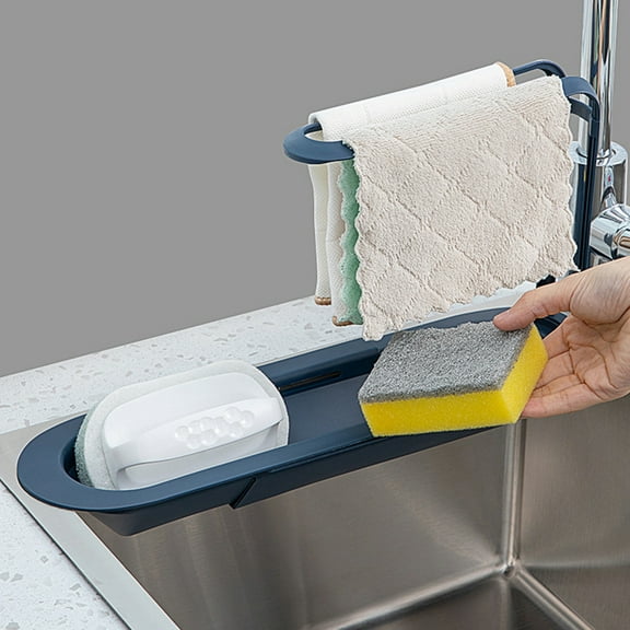 Adjustable Telescopic Sink Storage Rack Kitchen Drain Organizer for Dish Soap Sponge Utensils,sink storage rack,Blue,1PC