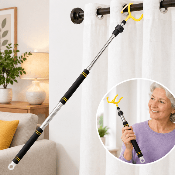 Adjustable Telescopic Stainless Steel Curtain Pull Wand, 3 to 7.7 Feet