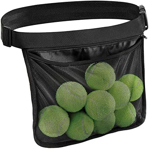 Adjustable Tennis Ball Band Holder, Pickleball Waist Pouch, Mesh Hip Ball Bag Carrier, Pack Holding 8-10 Tennis or Pickleball for Cycling, Golf
