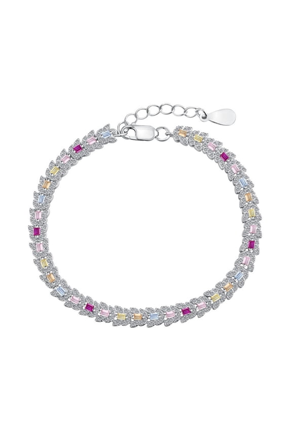 Adjustable Tennis Bracelets for Women Trendy 925 Sterling Silver Colorful Tennis Bracelet Sparkly 5A CZ Charm Wedding Bracelets for Brides 16.5+2CM