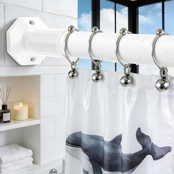 Adjustable Tension Curtain Rod 45-109 In White, Spring-Loaded No-Drill for Bathroom or Patio, 1.26 In Diameter