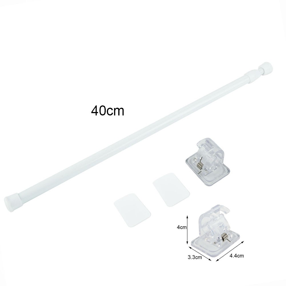 Adjustable Tension Curtain Telescopic Rod & Self Adhesive Hook for Kitchen Bath