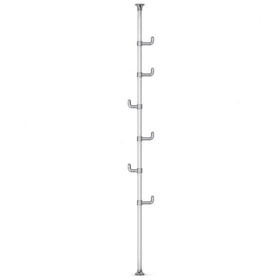 Adjustable Tension Pole Coat Rack with 6 Rotating Hooks, 67117 Inch Floor-to-Ceiling Organizer, Silver
